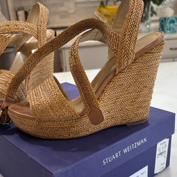 Stuart Weitzman Brown Woven Wedge Sandals - Picture 2 of 6
